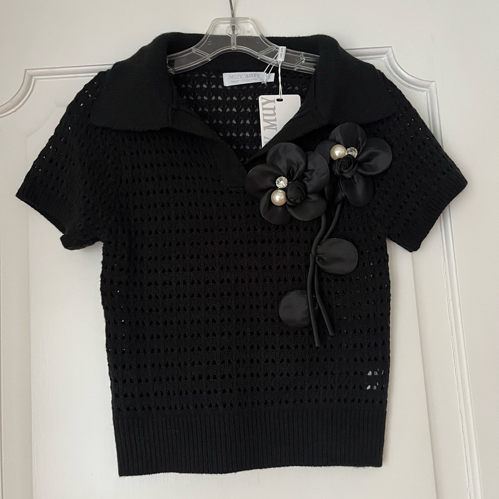 Black Sweater with Floral Accents